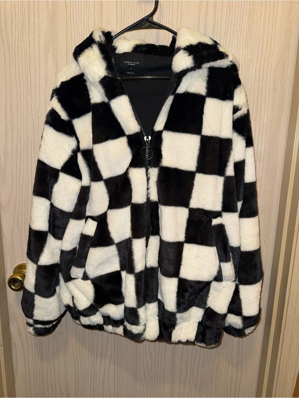 Angel Kiss Black and White Faux Fur Zip Jacket